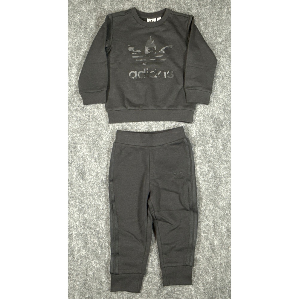 Adidas Originals Kids Camo Trefoil Crewneck Sweatshirt Carbon Black IY1749 2T